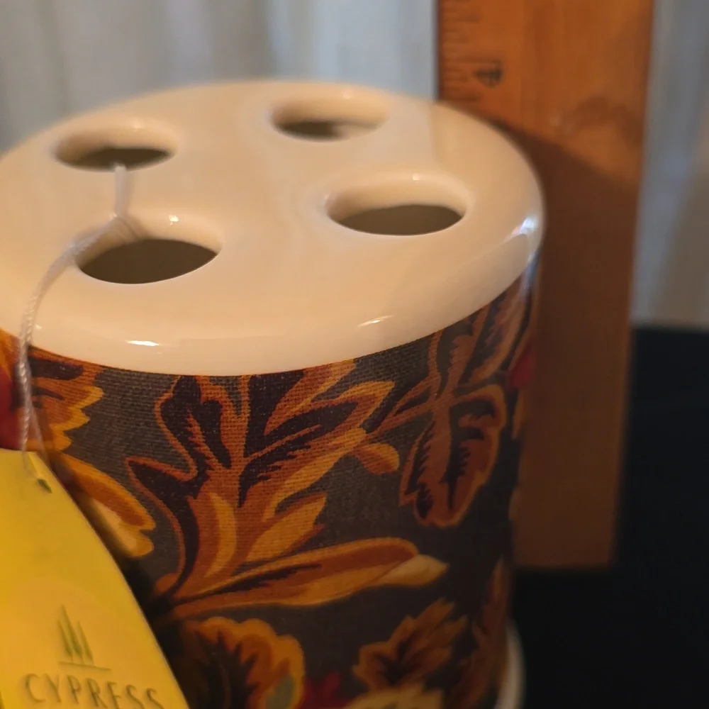 New Cypress Home Cream Brown Rust Autumn Earthtones Floral‎ Toothbrush Holder